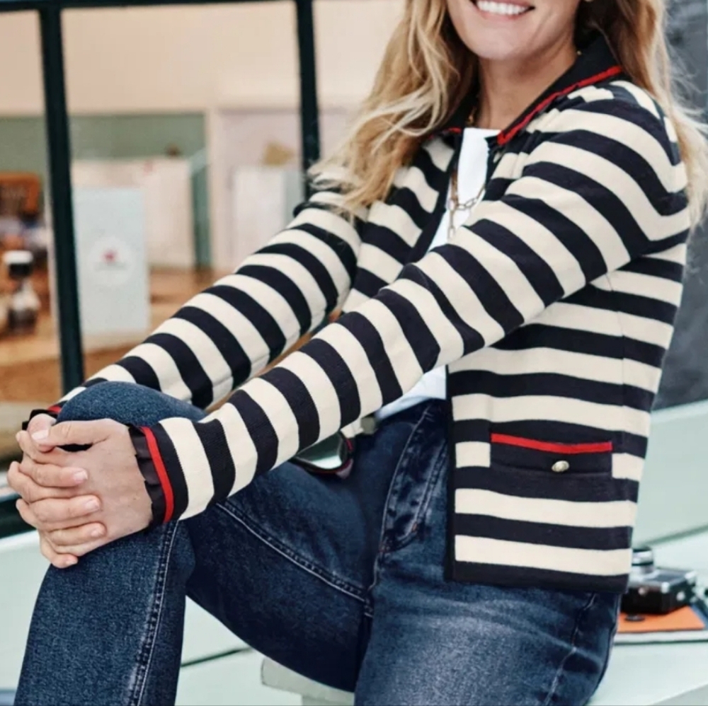 Boden Black and Cream Striped Cardigan